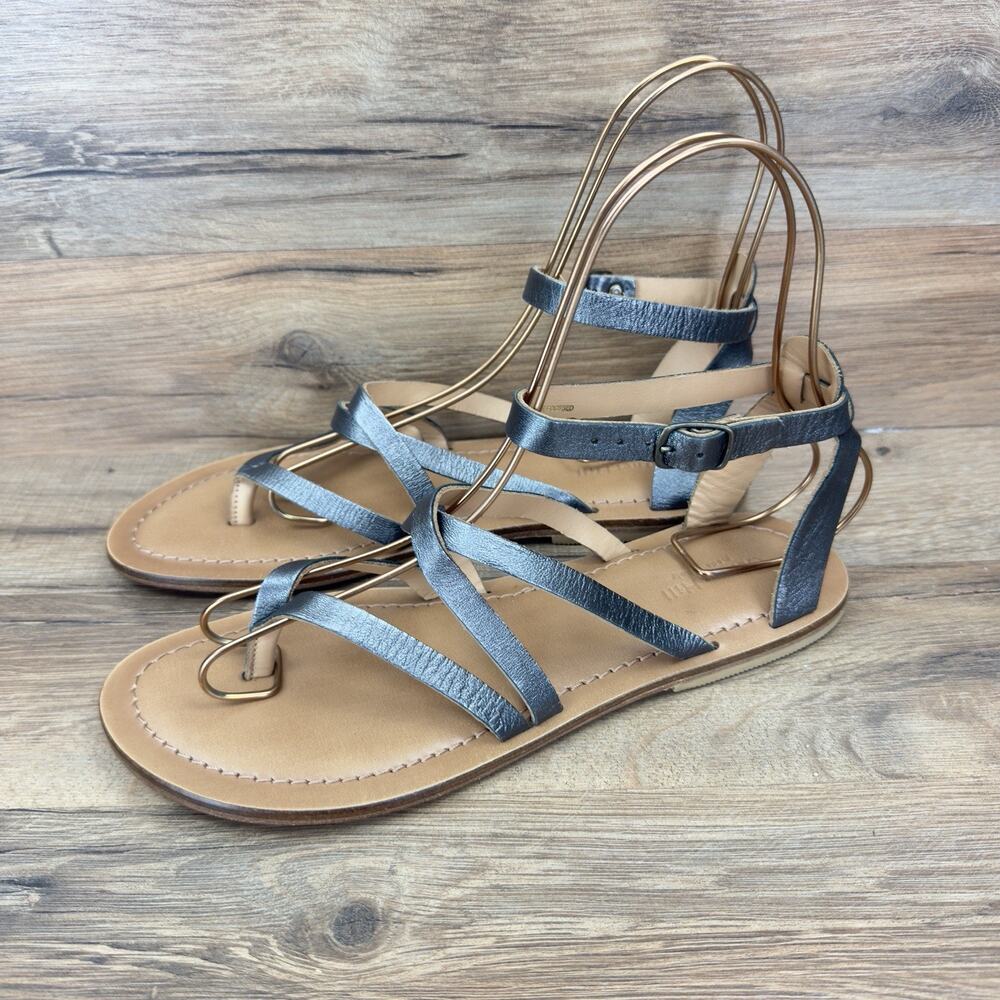 Garnet Hill Made In Italy Black Leather Sandals Women’s Size 7 Strappy Flats